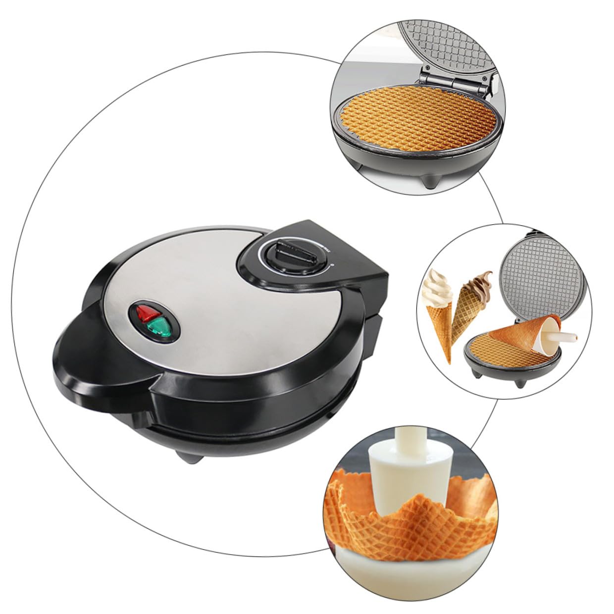 GALPADA Máquina Eléctrica para Hacer Barquillos y Crepes Antiadherente con Base Antideslizante para Uso Doméstico Cocina y Comedor Compacto y Fácil de Operar