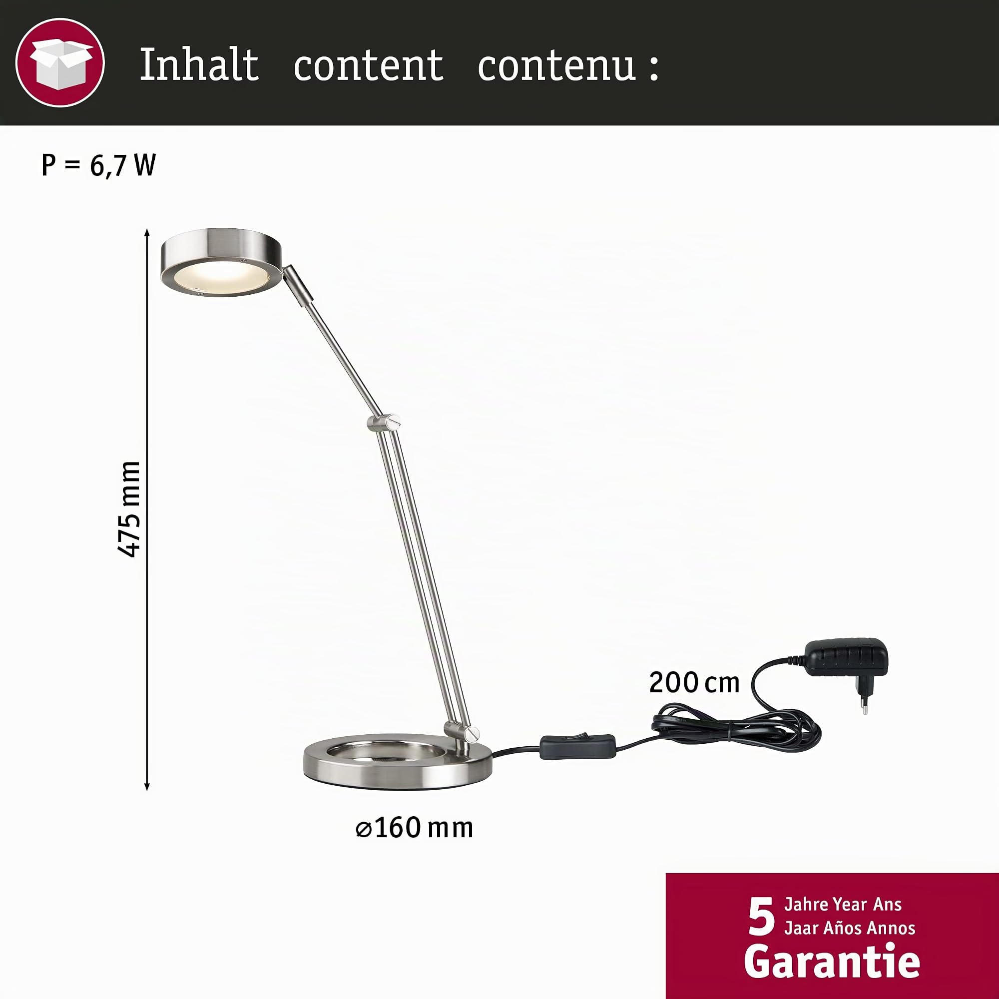 Paulmann 702.45 Schreibtischleuchte, Metall, Integriert, gold