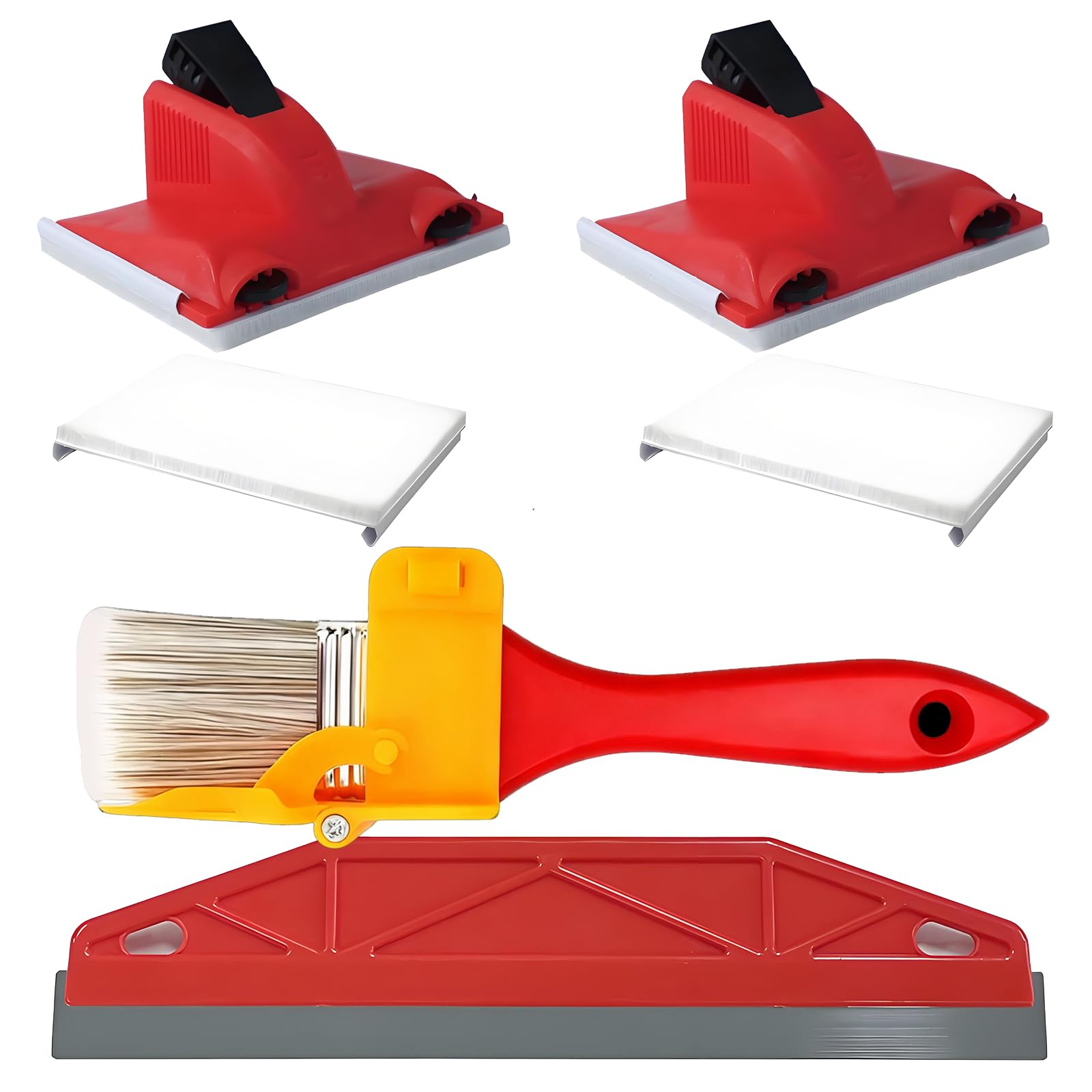 6 Pcs Paint Edger Tool Set, Multifunctional Cutting-in Painting Kit with 2 Replacement Pads Paint Shield & Precision Edging Brush, Nylon Bristles Accessories for DIY Wall Ceiling Trim & Edge Painting