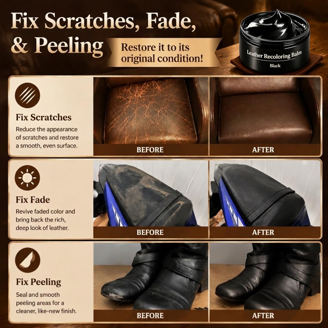Beige Leather Recoloring Balm, Leather & Vinyl Color Restorer Conditioner – Repairs Faded & Scratched Leather Color, Suitable for Sofas, Car Seats, Shoes, and Furniture
