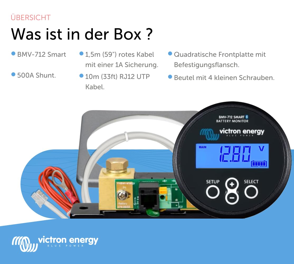 Victron Energy BMV-712 Smart Batteriemonitor - 6.5-70 VDC - Fungiert als Batteriewächter - Display und Bluetooth - Schwarz