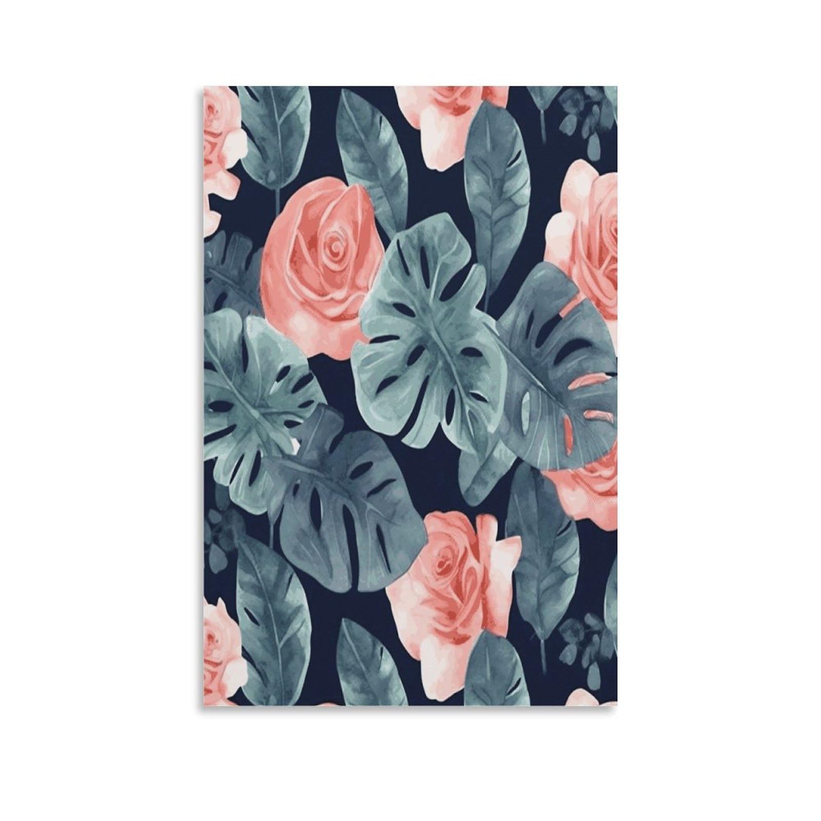 Watercolor Monstera Pattern Canvas Wall Art Prints Hangable Decor Painting for Wall Prints Painting Artwork Modern Decorative Artwork Ready to Hang Wall Pictures for Home Decor 20x30inch(50x75cm)