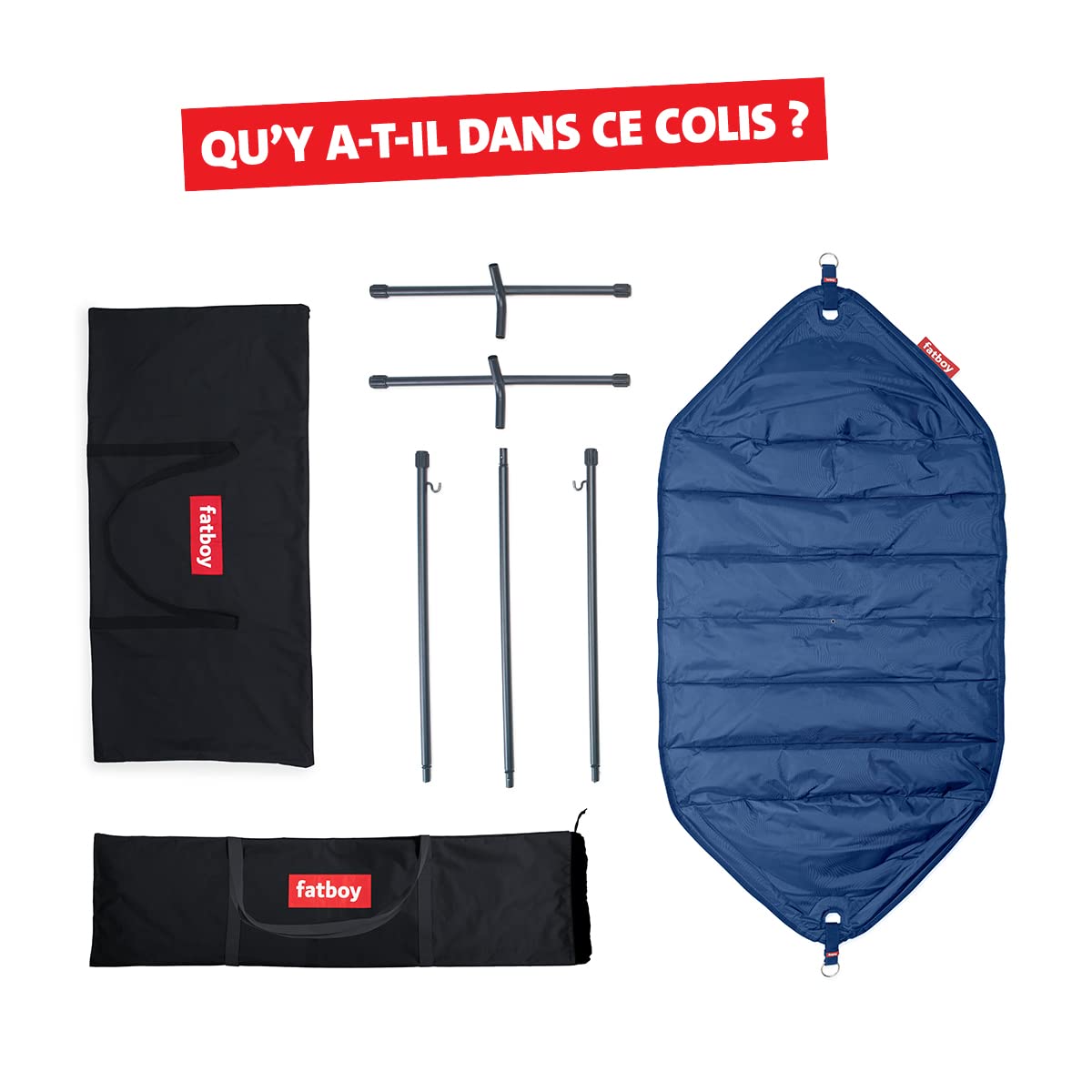 Fatboy Headdemock Hamac Pliable avec Support Hamac - Pour l'Extérieur, Camping, Jardin et Terrasse - Fauteuil Suspendu de Voyage en Polyester - Chaise de Jardin Jusqu'à 150kg - 270x 138cm - Bleu Foncé
