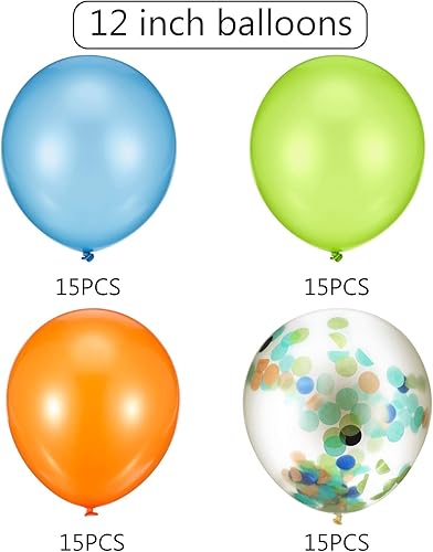 Miniatura 3 de Gejoy 60 globos de fiesta de dinosaurio de 12 pulgadas, globos de látex verde fruta, azul y naranja, con confeti para arco de guirnalda de