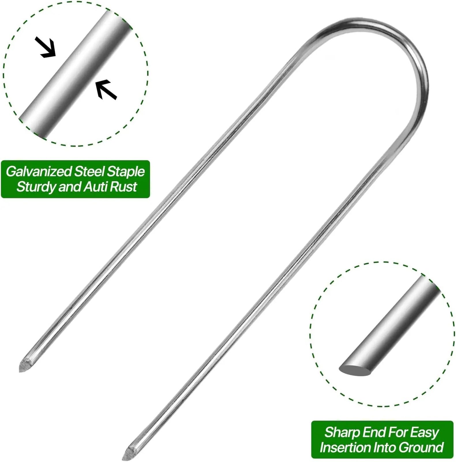 Grapas De Jardin Grapas for jardín en Forma de U, estacas Tubos for Vallas Alta Resistencia, alfileres césped, Punta Paisaje galvanizada for Sujetar, Barrera, Clavo Tierra(Sliver 4cmx20cm,300PCS)