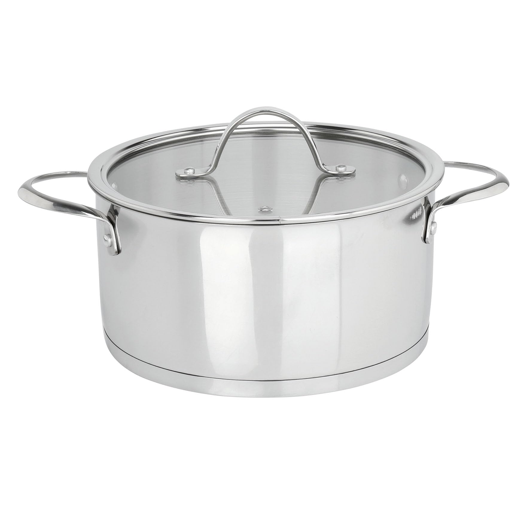 Sitram 711463, Faitout Charleston en acier inoxydable qualité professionnelle Ø 24 cm, H. 12 cm - Couvercle Vapeur en Verre inclus - tous feux dont induction, Argenté.