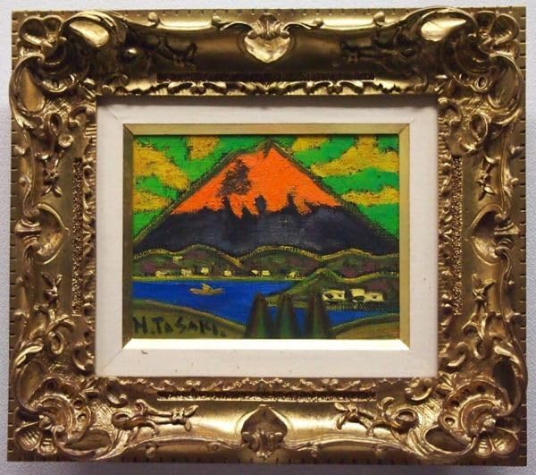 Amazon.co.jp: 真作保証 田崎広助 「赤富士」 油彩画 0号 裏書