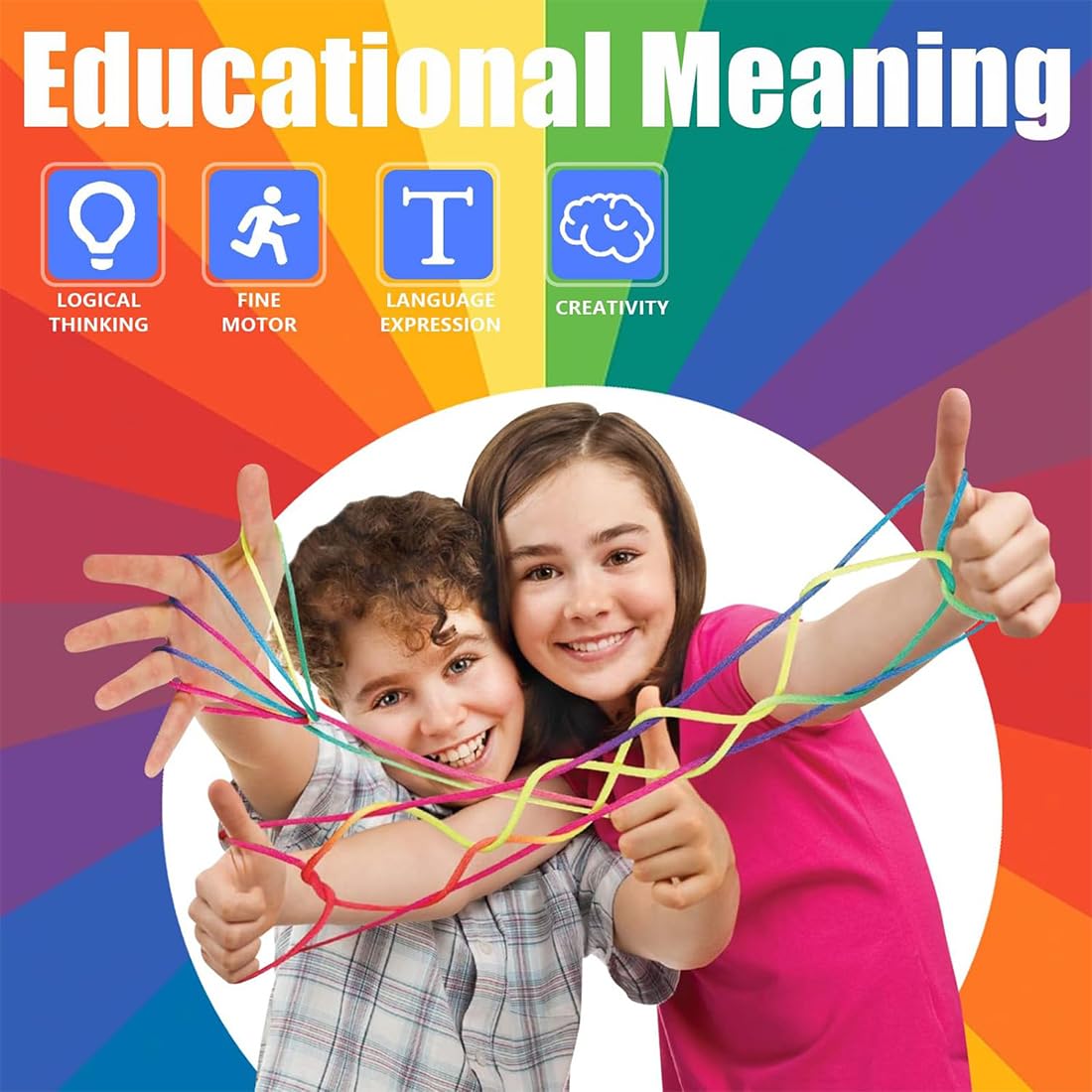 12 Pezzi Rainbow Rope, Giochi Di Corda Mano Bambini,Finger Twist Gioco A Filo, Gioco del Dito della Stringa,Giochi Con Corda per Dito,Ottimo Come Piccolo Regalo,Lunghezza 165cm