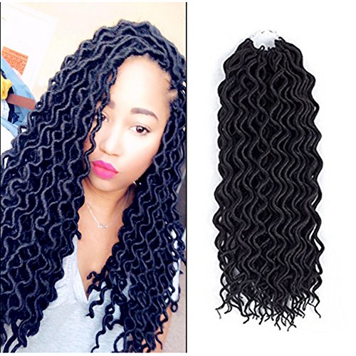 Lihui 6 Packs/Lot Curly Faux Locs Crochet Hair Goddesss Dreadlocs Deep Wavy Faux Locs Crochet Braids Hair Extensions (18Inch, 1B Color)