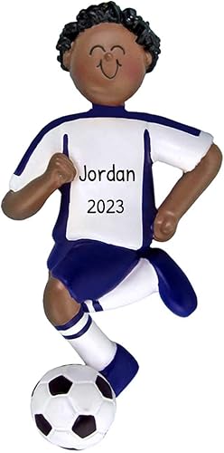 Miniatura 11 de Adorno de pelota de fútbol personalizado de Elfos, adornos de fútbol para niñas para árbol de Navidad, regalos únicos afroamericanos