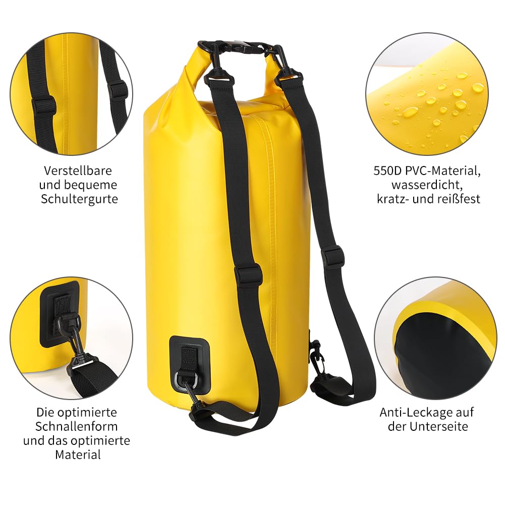 KYG Dry Bag Borsa Impermeabile, 5L/10L/20L, con Custodia Impermeabile per Cellulare, Borsa Asciutta per Spiaggia e Sport All'aperto, Escursionismo, SCI, Pesca, Arrampicata, Campeggio, Surf, Rafting