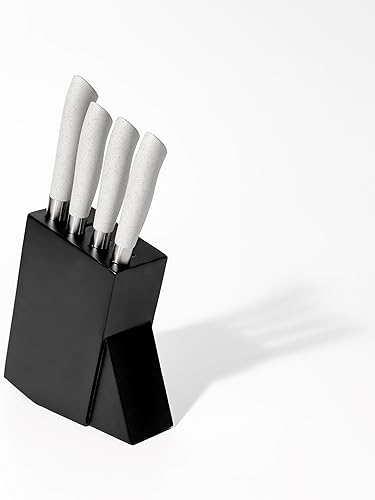 Juego de 5 cuchillos de cocina de corte ecológico, cuchillas de acero inoxidable de alto carbono con asas ergonómicas ecológicas, incluye chef,