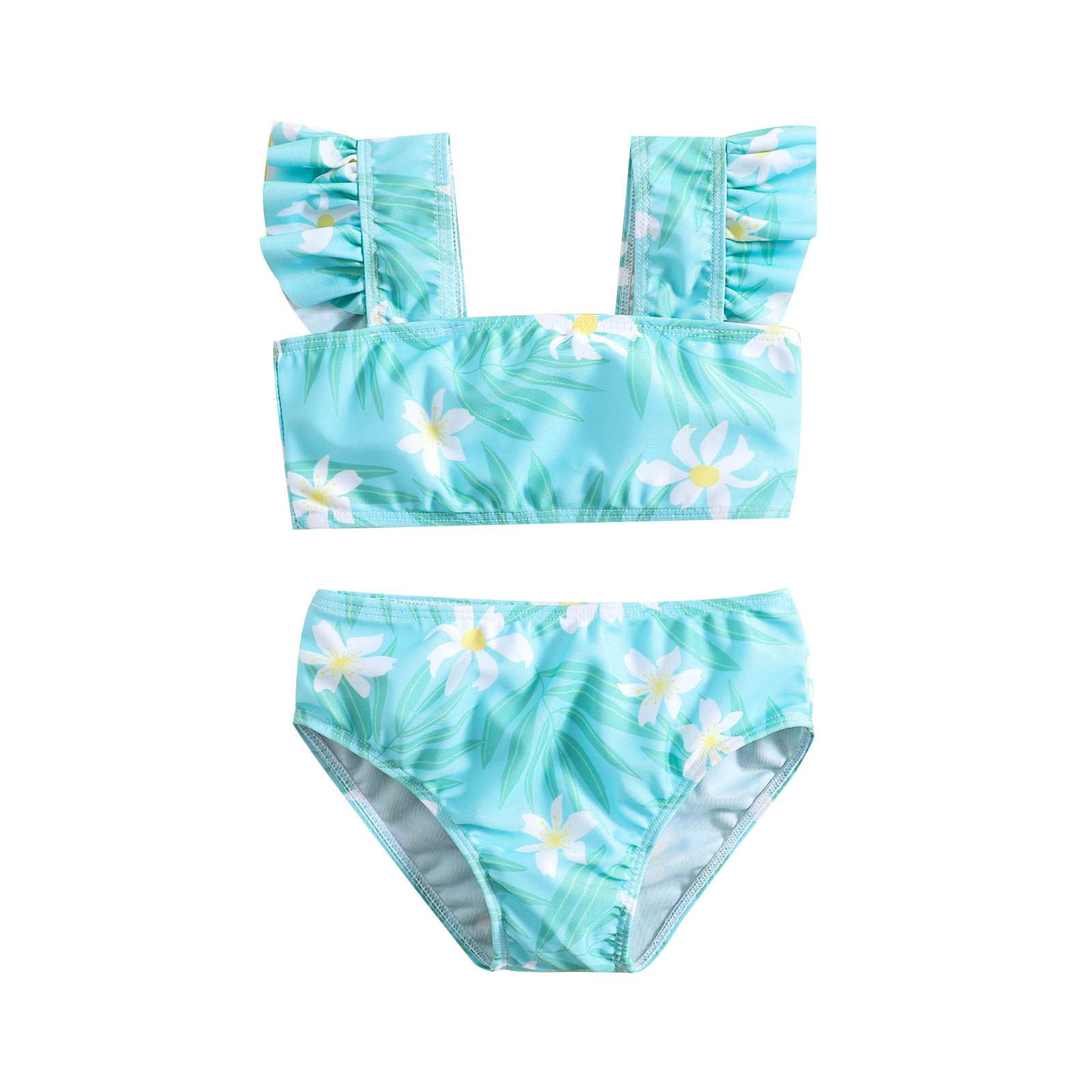 Bañador de triángulo para niña con falda de verano para niñas con estampado floral, volantes, traje de baño de dos piezas