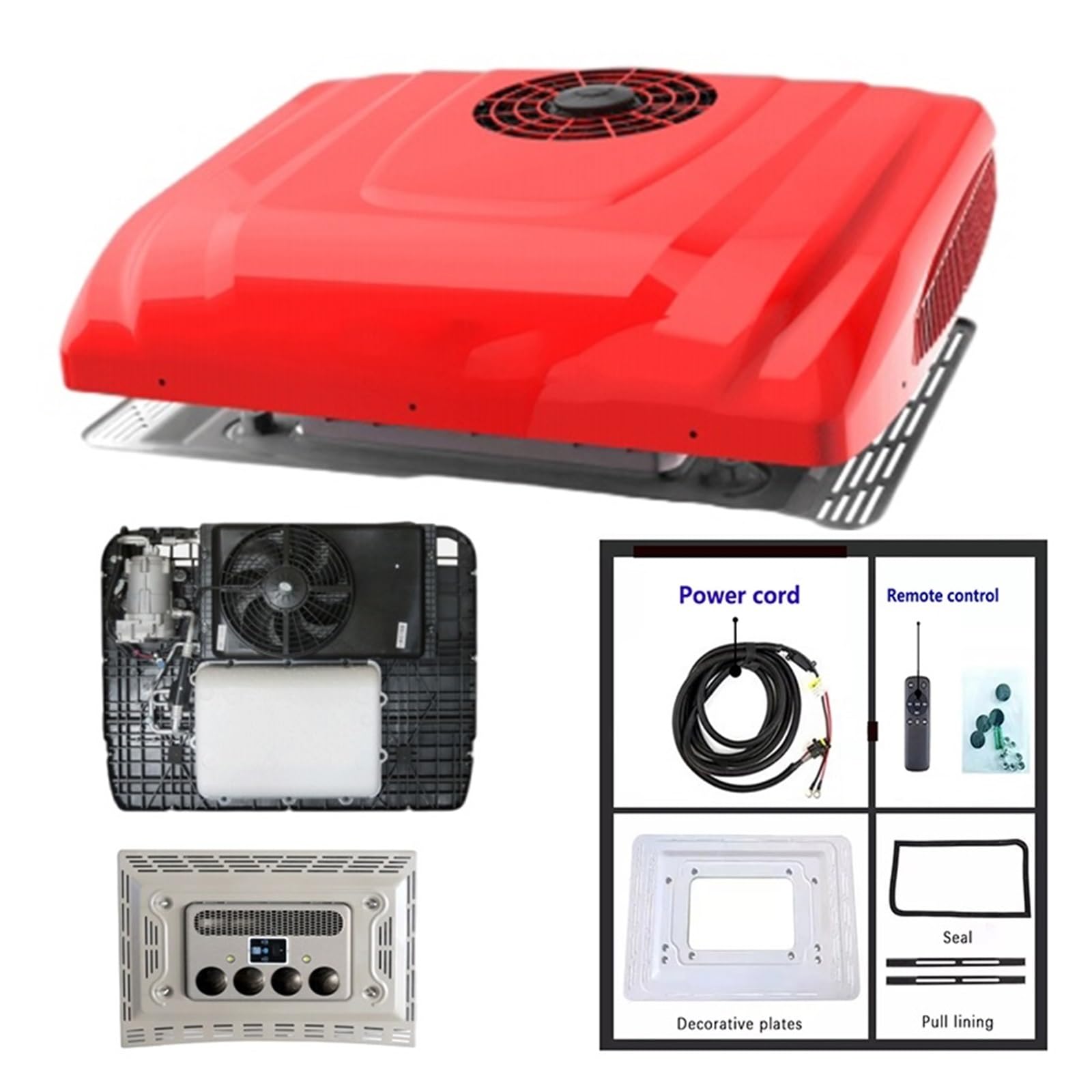 Dc 12V24V zasilacz ciężka ciężarówka Turbo sprężarka inwerterowa samochód elektryczny RV autobus Parking klimatyzator 12v 2kw chłodnica,Cicha praca(Red DC12V)