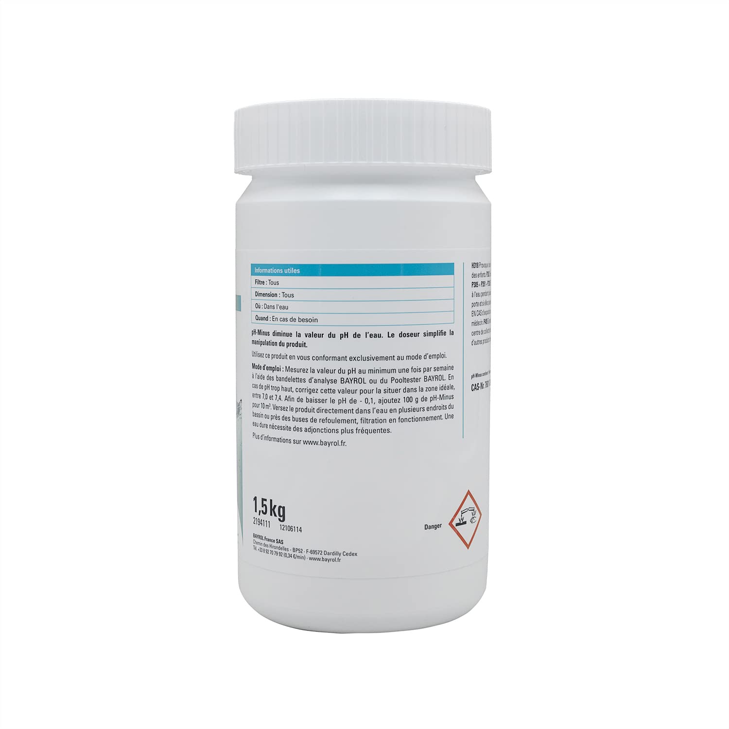 BAYROL pH-Minus Granulés - 1,5kg | Correcteur de pH Solide - Baisse Le pH - Dissolution Rapide + 10 Tests HPS OFFERTS 6 en 1