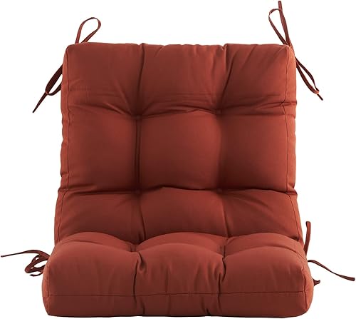 Miniatura 2 de Cojines para sillas de exterior, 40 x 20 x 4 pulgadas, cojín de mimbre grueso con respaldo bajo y lazos para muebles de patio, rojo ladrillo
