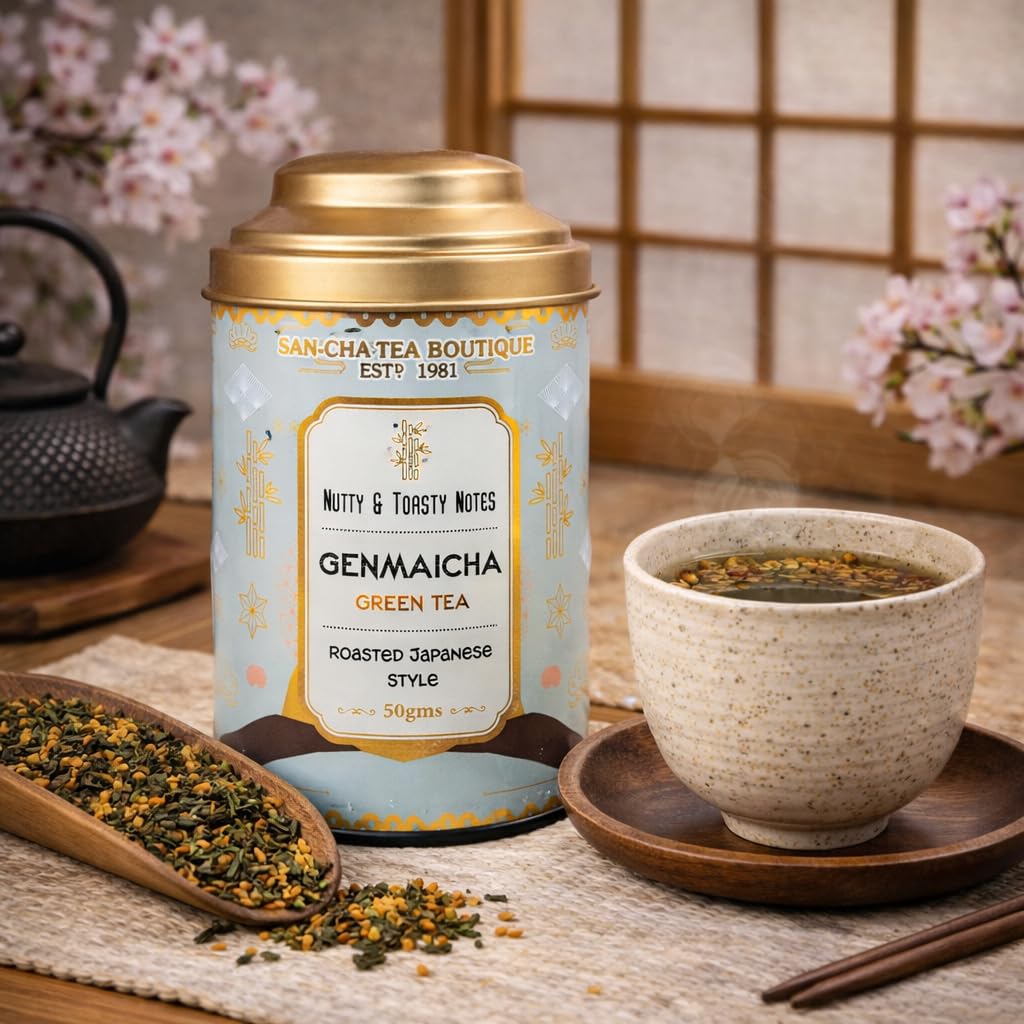 Sancha Tea Boutique, Tè verde Genmaicha, tè popcorn, riso tostato, tè verde, aroma tostato, tè verde in stile giapponese, tè importato