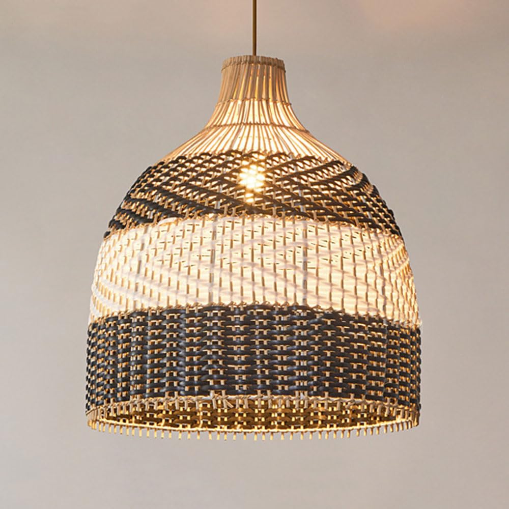 LQZCXMF Rattan Pendant Light Fixture with Plastic Rattan Accent Lantern Boho Bamboo Basket Handmade Lighting Hanging Ceiling Mount Hanging Light 1-Lights for Living Room Dining Room Kitchen E26 Base