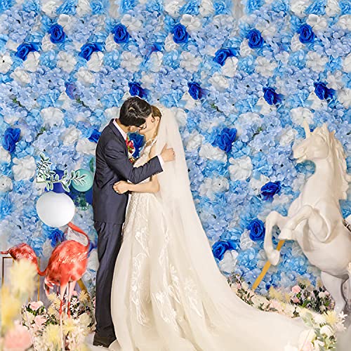6 Stück Blumen Wand Panel Blumen Hintergrund 60X 40cm Blau Seidenrose Wand Dekor Künstliche Blumen Wand Hintergrund Faux Blumen Panel für Hochzeit Kinderzimmer Wohnkultur Cover