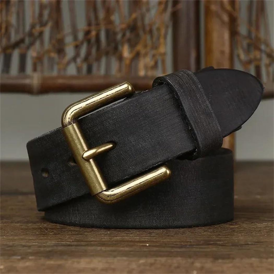 Men's Leather Belt - 3.8 cm Solid Cowhide with Pin Buckle, Vintage Style
