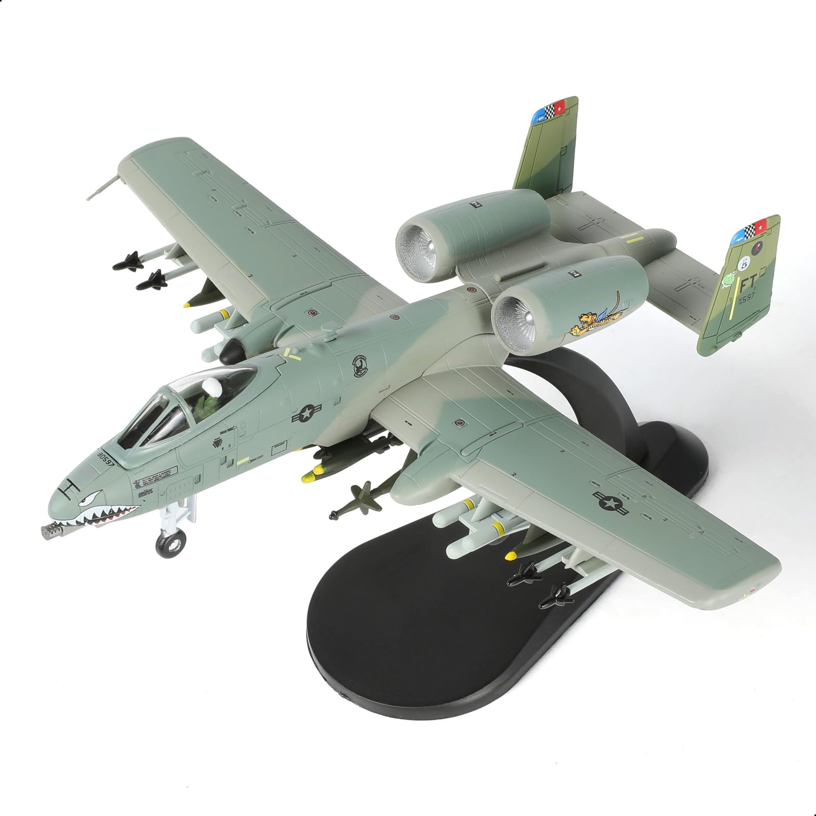 NUOTIE 1/100 A-10 Thunderbolt II (Warthog) Attack Pre-Build Diecast Metal Aircraft Model Kits Replica Military Plane for Display Collection or Gift Tiger Shark Painting