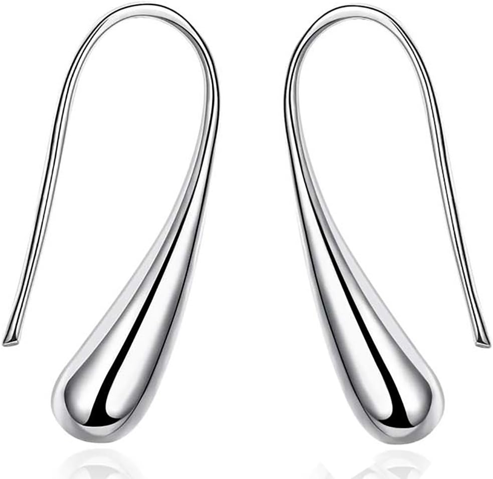 ANDI ROSE Fashion Jewelry Women Teardrop Drop Hoop Plated 925 Sterling Silver Earrings (Large)