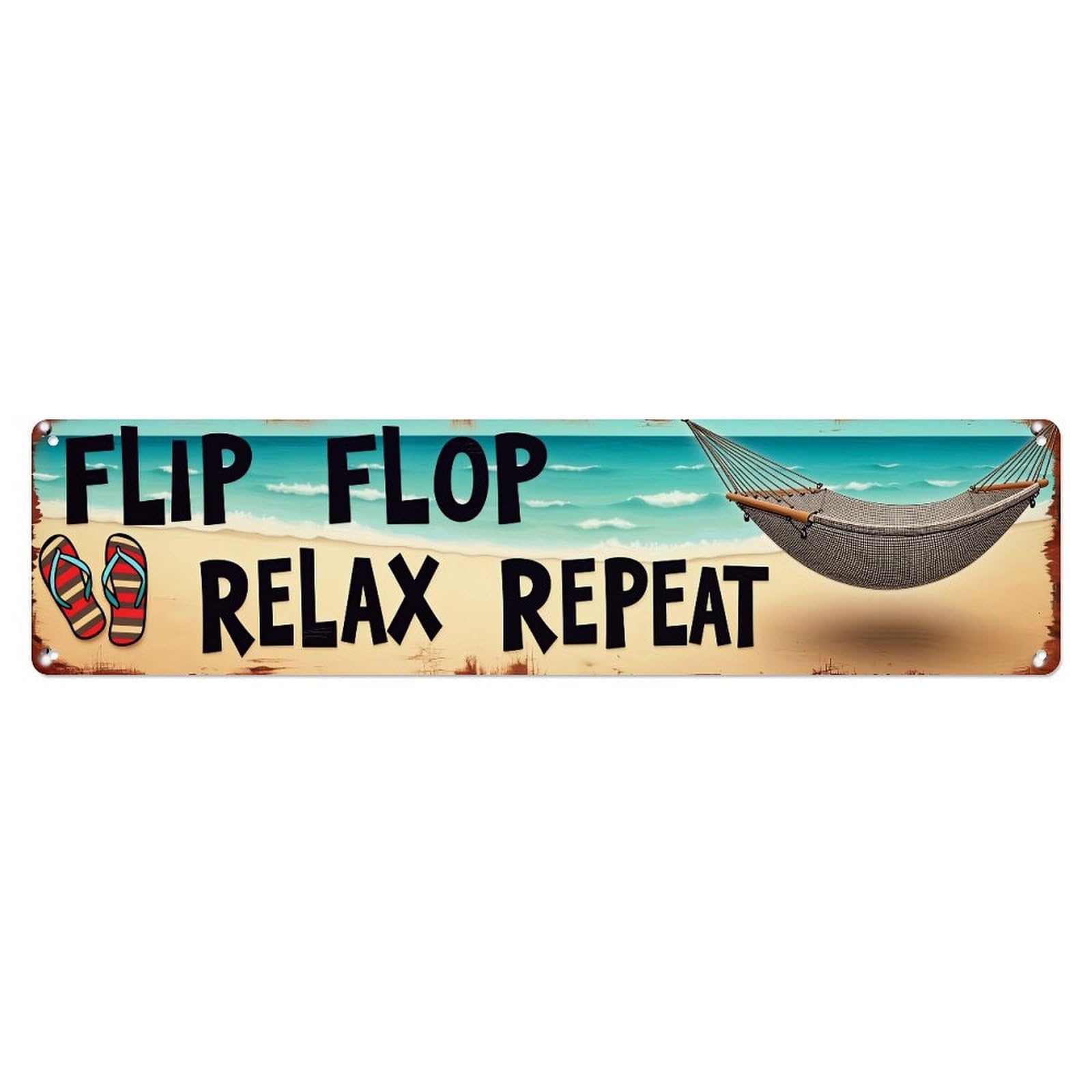 Flip Flop Relax Repeat Pattern Metal Tin Sign Plaque