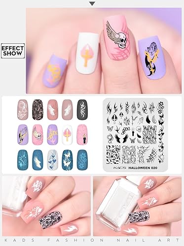 Miniatura 8 de KADS Placas de estampado de uñas para Halloween, diseño de arte de uñas, atmósfera de terror, esqueleto, gota de sangre, bruja, calabaza linterna