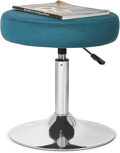 Miniatura 27 de Adeco Moderno taburete redondo de mármol negro para sala de maquillaje, altura de terciopelo ajustable, 360 pies giratorios con base de metal Mármol