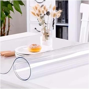 Clear Transparent Cover Table Top Protector, Table Protector for Dining Room Tables Thick 2mm Transparent Table Cloth Desk Table Pad, Spill-Proof, Stain Resistant 135x230cm/53x91in