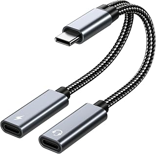 Podwójny Adapter USB-C do Słuchawek i Ladowarki firmy MMOBIEL – 32 Bit / 60 W 2 w 1 Rozdzielacz USB-C do USB-C Mic Audio Adapter z Szybkim Ladowaniem do iPhone 17 16 15, iPad Air/Pro, Galaxy S26 S25