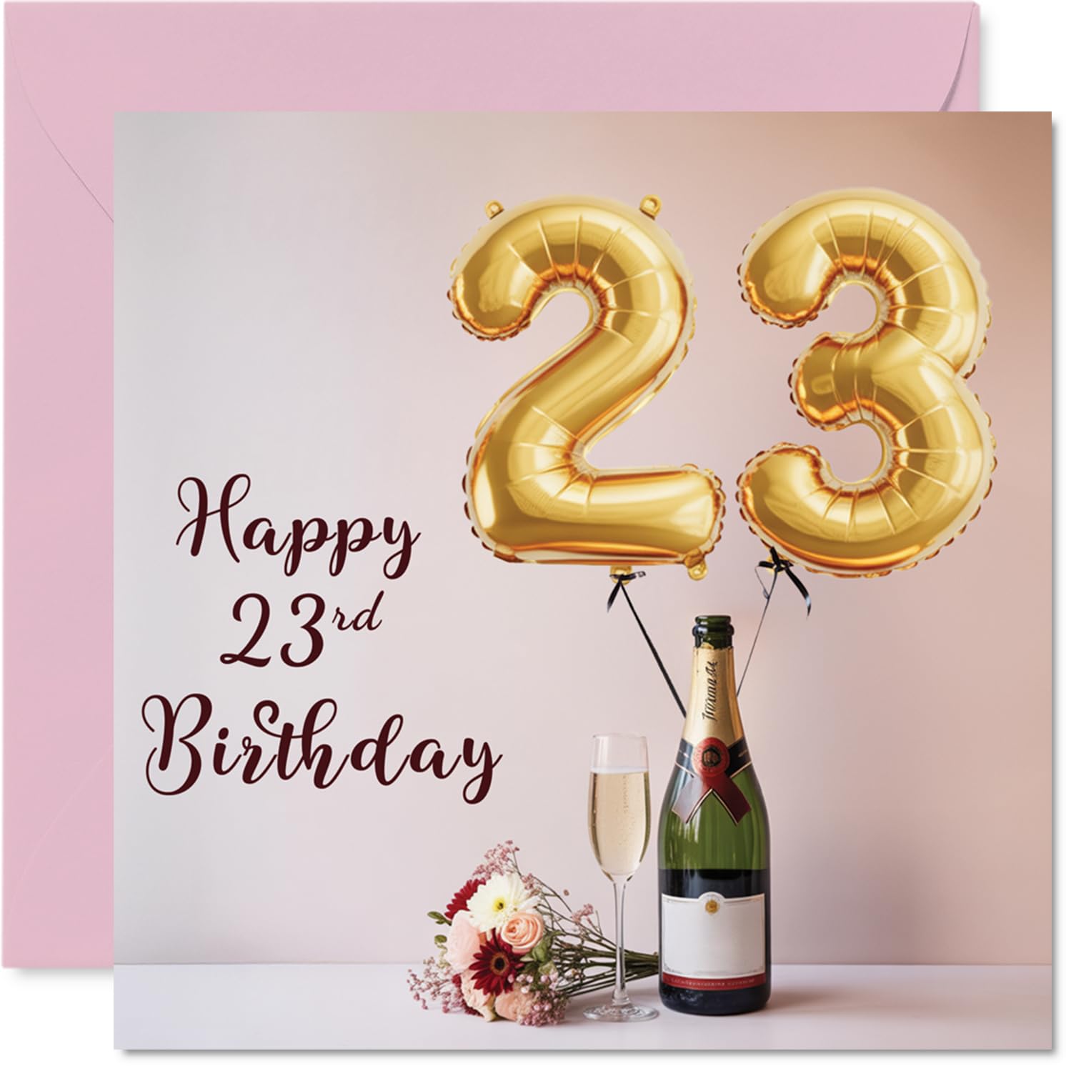 23rd Birthday Cards for Women and Men, Balloons & A Bottle of Bubbly