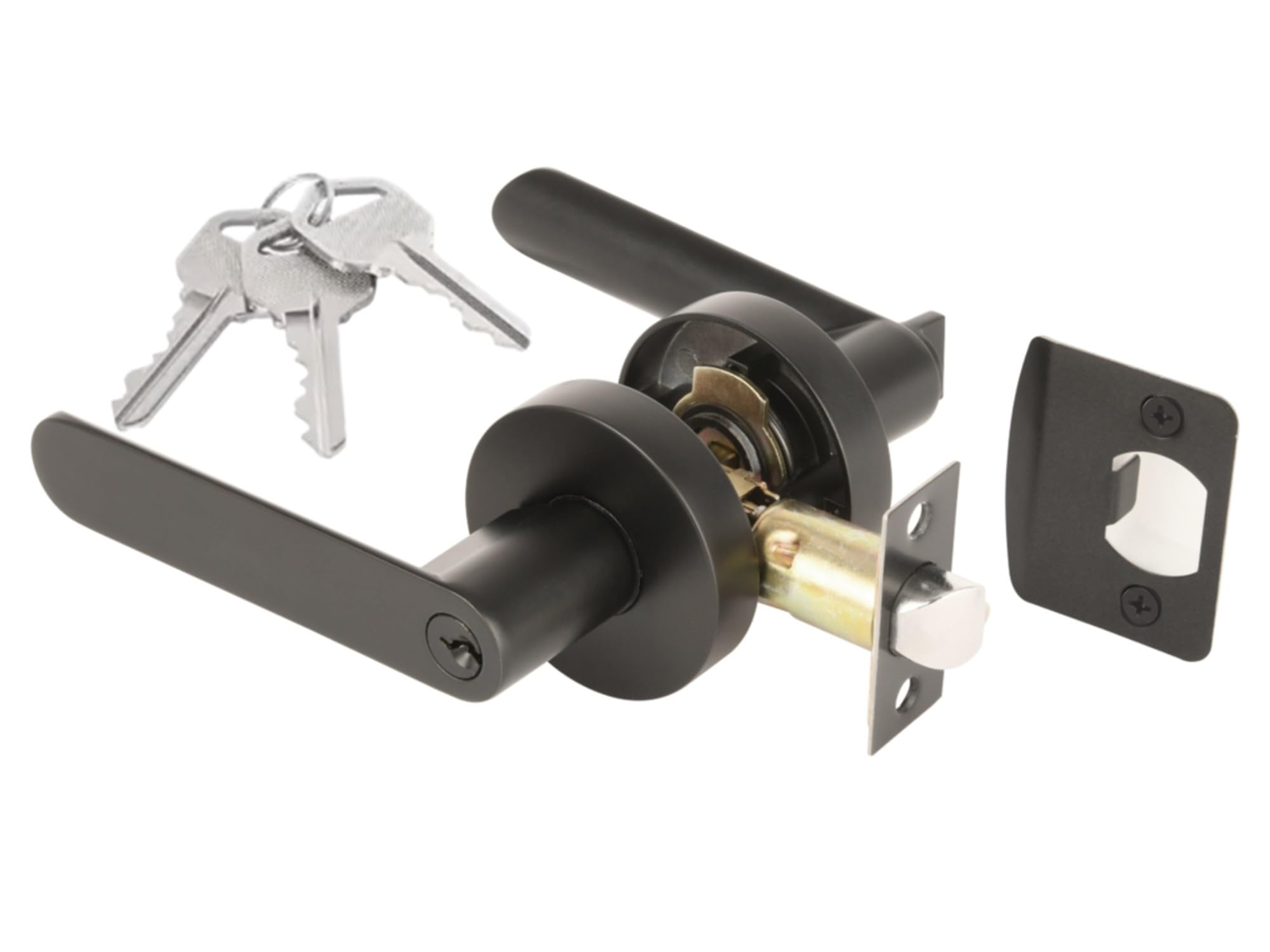 Hunta Black Matt Handlezone® Mantara Entrance Leverset, Key Lock Door Lever Set, Adjustable 60-70Mm Latch –