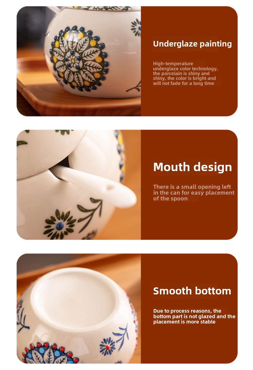 Récipient à épices en céramique avec couvercle et cuillère, pot d'assaisonnement peint à la main pour le sel, le poivre, le sucre et le rangement de la cuisine, design mignon et simple poussin
