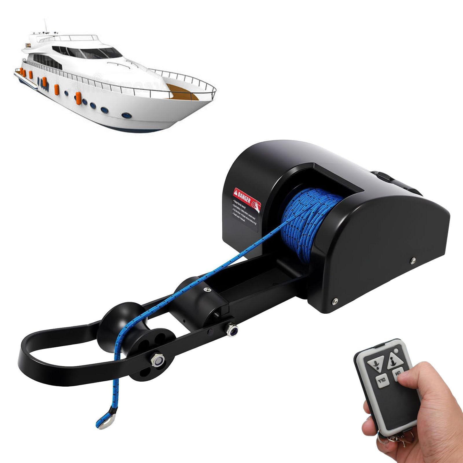Verricello Elettrico per Ancora da 12 V con Telecomando, capacità 21 kg, Fune 31 m, Recupero rapido 20 m/min per motoscafi e Barche da Pesca Fino a 24 Piedi - Ideale per Un Ancoraggio