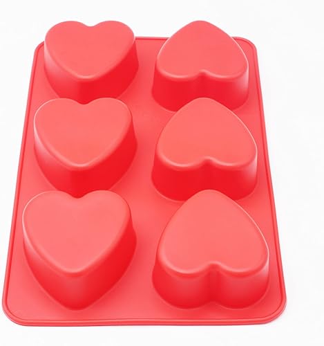 Miniatura 4 de X-Haibei Amor 6 forma de corazón molde de silicona barras de loción moldes de jabón moldes de pastel muffin hornear cavidad profunda 4oz por célula