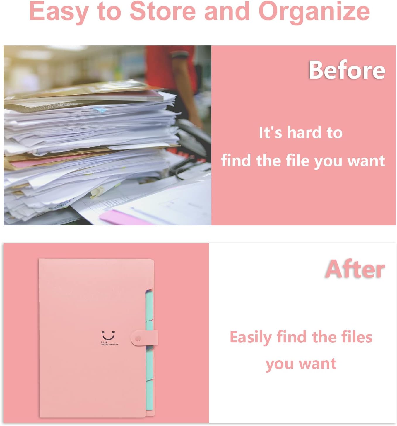 Forvencer Expanding File Folder, Pink Cute Folderfor Important Documents 5 Pocket Folder Organizer with Labels Accordion Folder Letter Size Paper Organizer Folder Portable for School