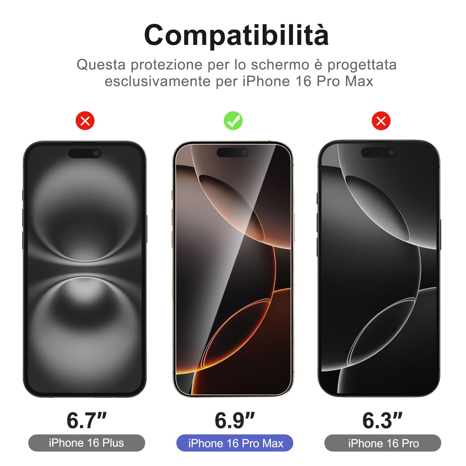 NEW'C 2 x Pellicola Vetro Temperato per iPhone 16 Pro Max (6,9 pollici) e 2 x Pellicola Vetro Protettiva Fotocamera Posteriore per iPhone 16 Pro Max - Strumento di facile installazione incluso