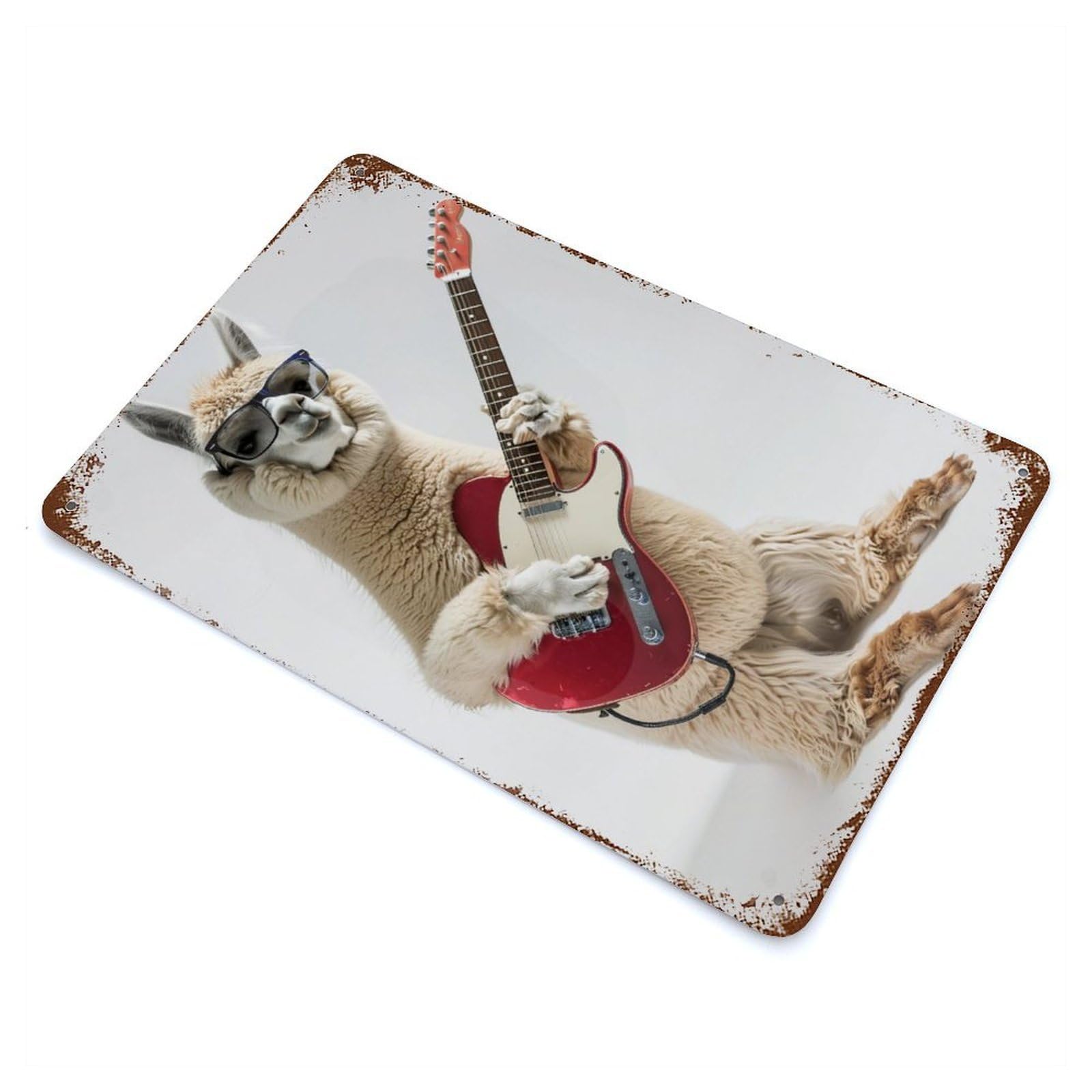 Garage Style Alpaca Guitar Rust Effect Tin Sign 11.8"x7.9", Industrial Home Decor for Bar And Workshop