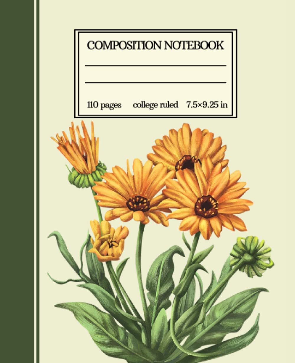Composition Notebook College Ruled : Sun-flower Vintage Botanical Illustration | Aesthetic Journal For Girls | Wide Lined