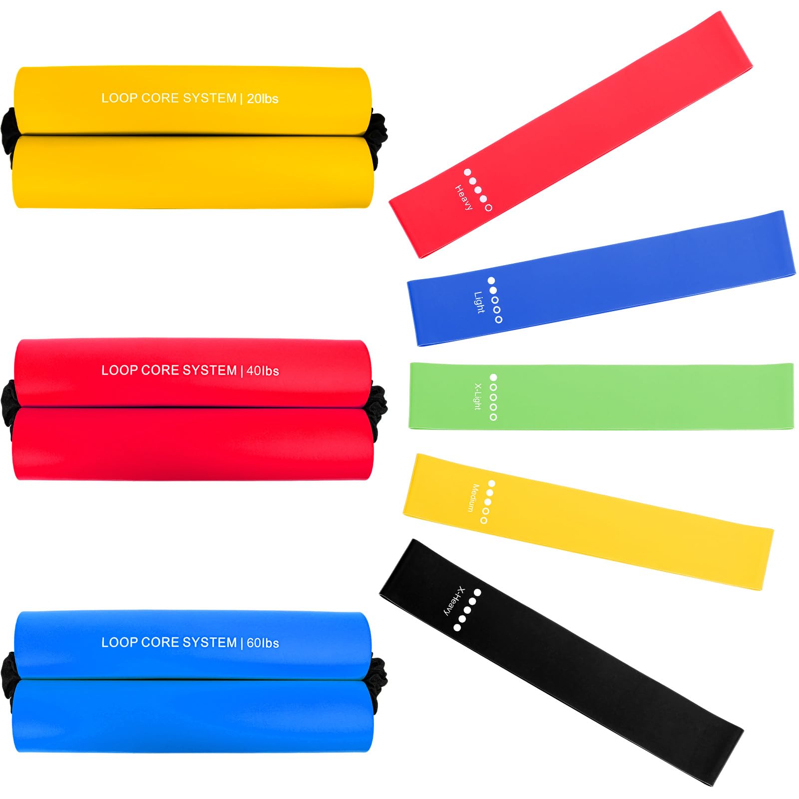 Soulchen 8 fasce elastiche di resistenza per allenamento, per allenamento, stretching, rafforzamento, gambe, glutei, braccia, attrezzature per esercizi per donne e uomini
