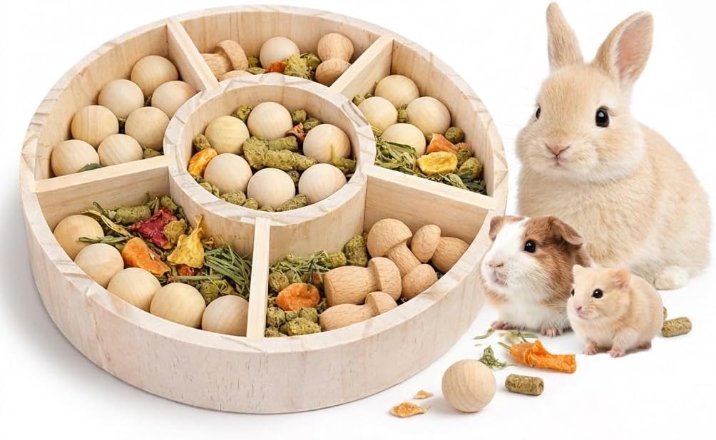Bunny Foraging Toy, Natural Wood Rabbit Enrichment Toys for Boredom, Interactive Slow Feeder & Chew Toys for Rabbits, Hamsters, Chinchillas & Guinea Pigs