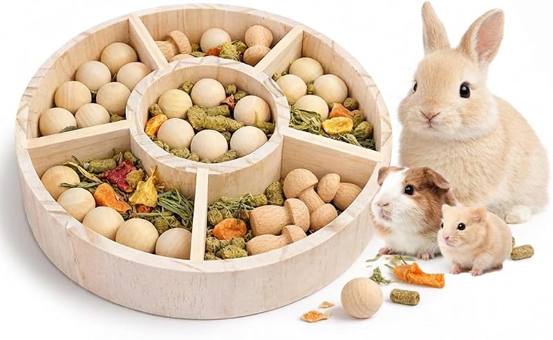 Juguete de forrajeo de conejo, juguetes de enriquecimiento de conejos de madera natural para el aburrimiento, alimentador lento interactivo y juguetes para masticar para conejos, hámsteres, chinchillas y cobayas
