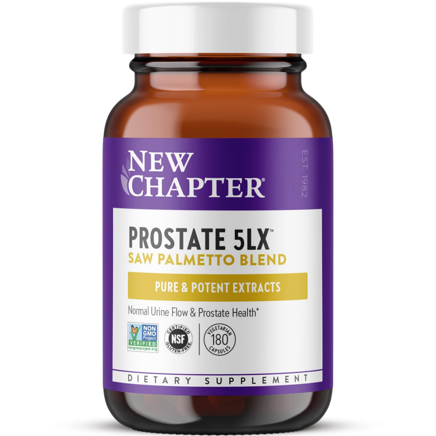 New Chapter Prostate Supplement - Prostate 5LX™ with Clinical Strength Saw Palmetto + Fermented Selenium for Men’s Wellness - 180 ct Vegetarian Capsule