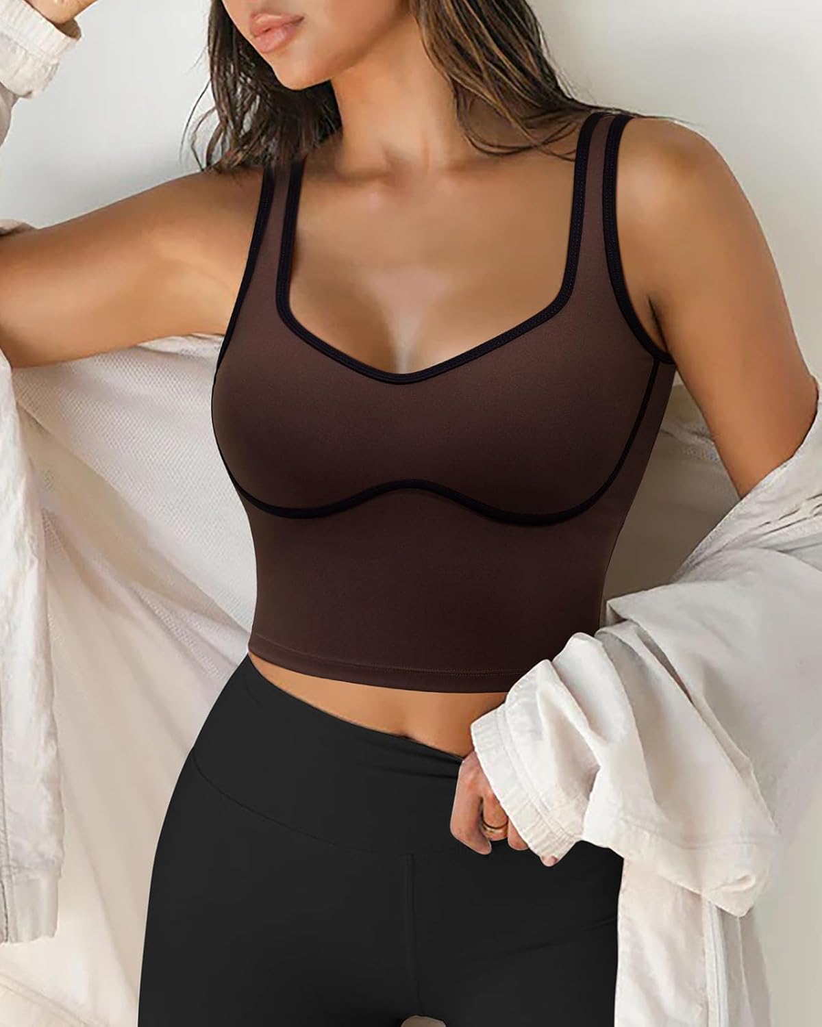 SUUKSESS Women Sweetheart Neckline Longline Sports Bra Padded Basic Workout Crop Tank Top - Image 3