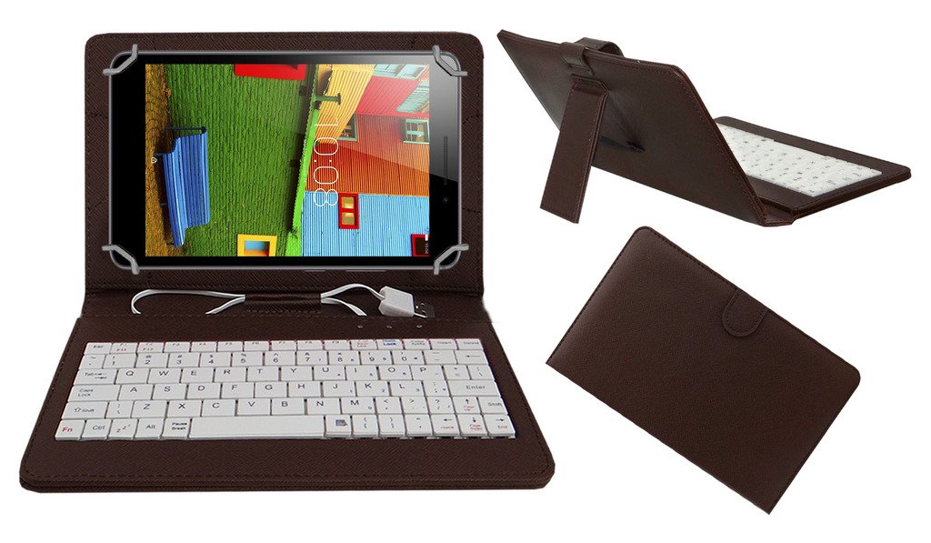 ACM USB Keyboard Case Compatible with Lenovo Phab Plus Tablet Cover Stand Study Gaming Direct Plug & Play - Brown