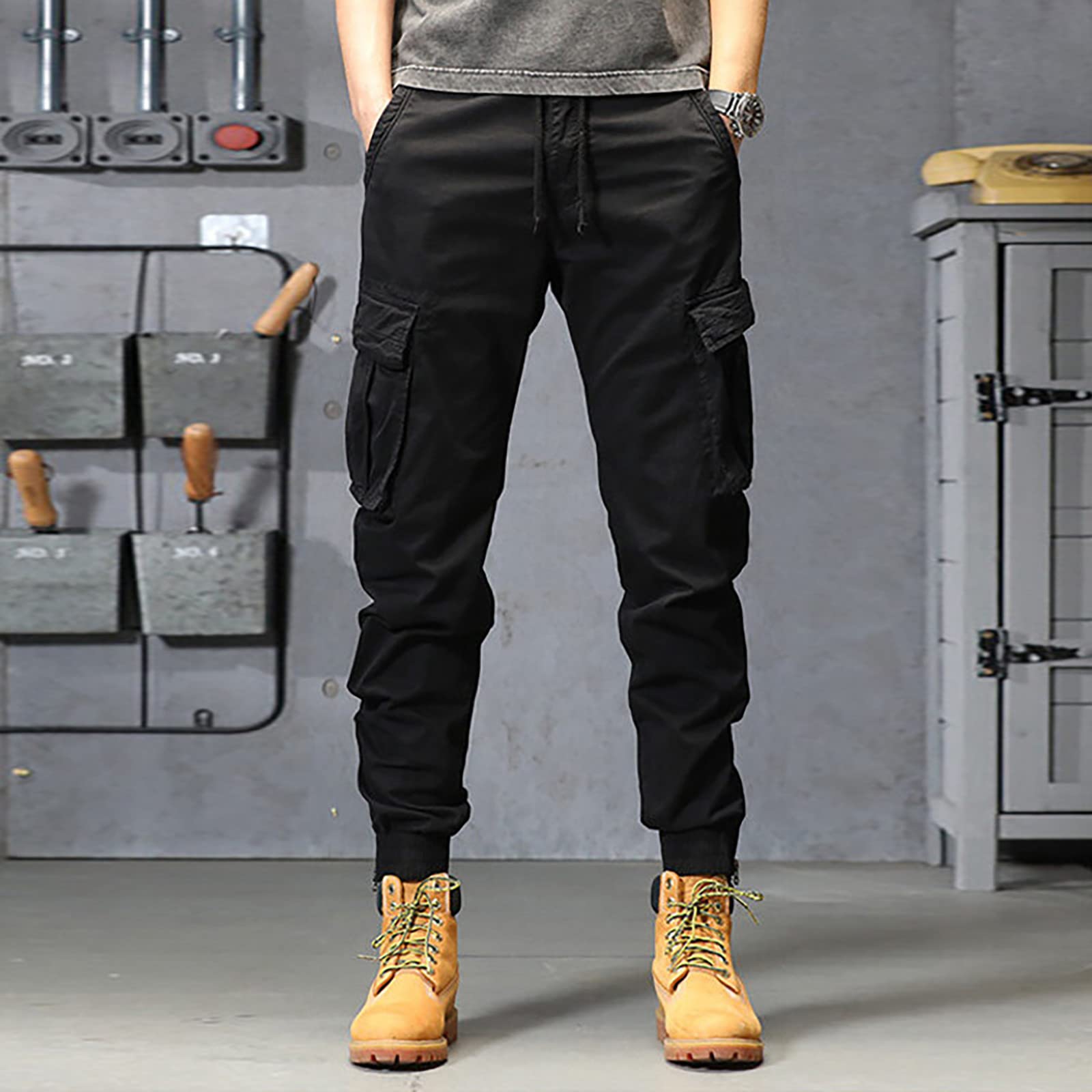 Genérico Pantalones a Cuadros para Hombre Pantalon Chandal Hombre Pantalón Cargo De De Corte Ajustado Pantalón Rectos con Múltiples Bolsillos con Botón a Presión Pantalones Chándal