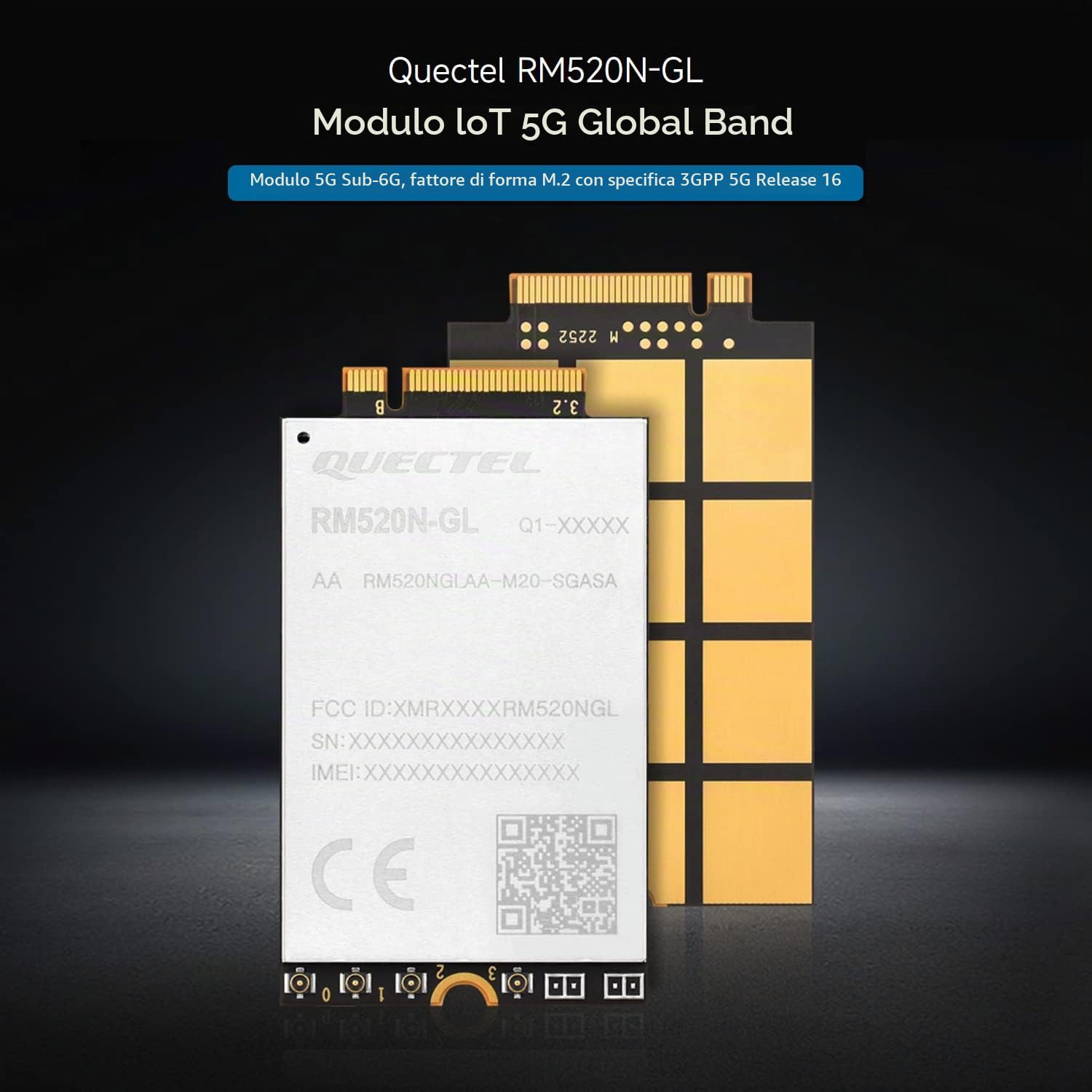 Waveshare Quectel RM520N-GL IoT 5G Global Band Module,Designed for IoT/eMBB applications,M.2 form factor 5G Sub-6G Module, M.2 Form Factor with 3GPP 5G Release 16 Specification