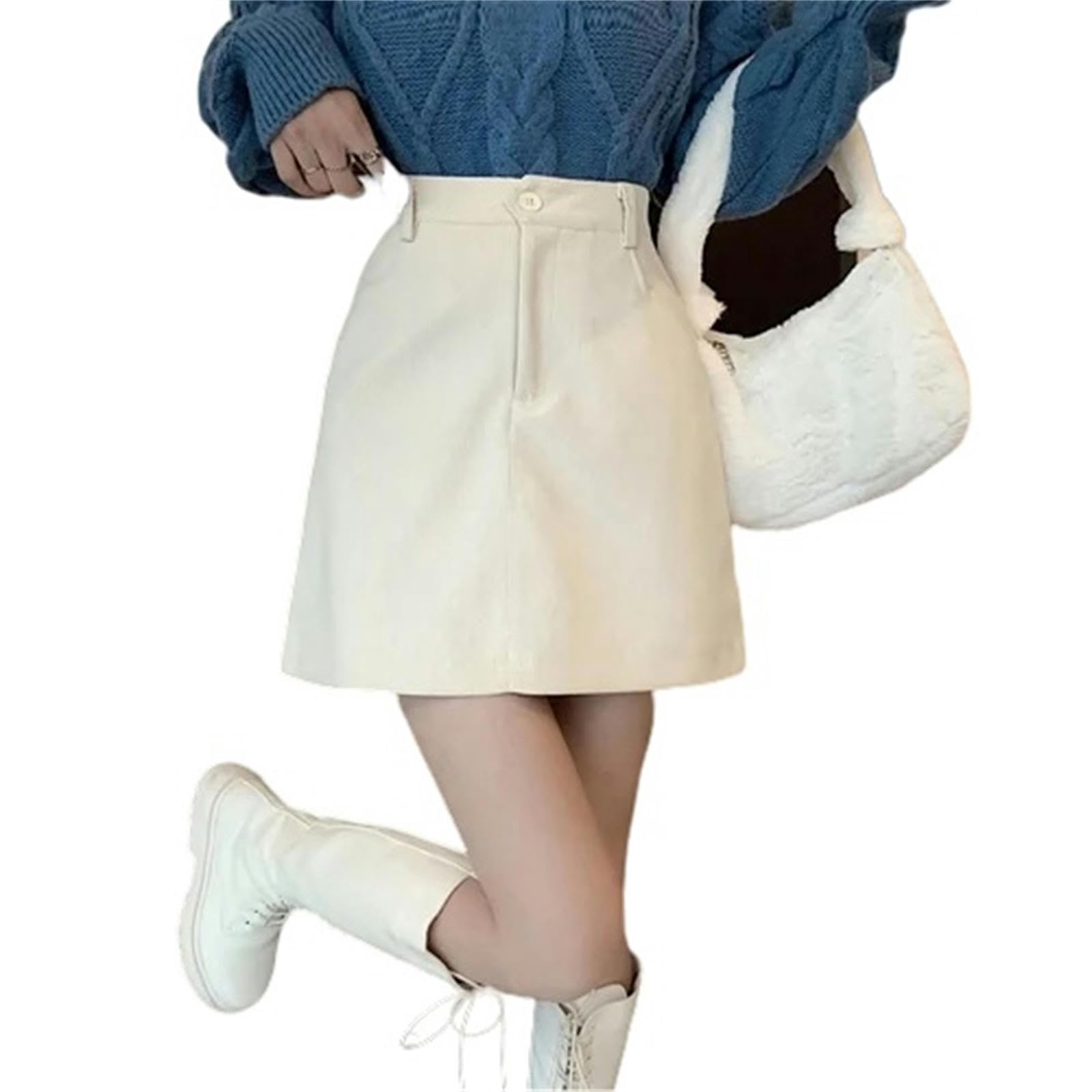 Spódnica sztruksowe spódnice damskie ciepły design zamek błyskawiczny z guzikami linia A mini spódniczka moda uliczna czarna bodyconskirt-czarny-S