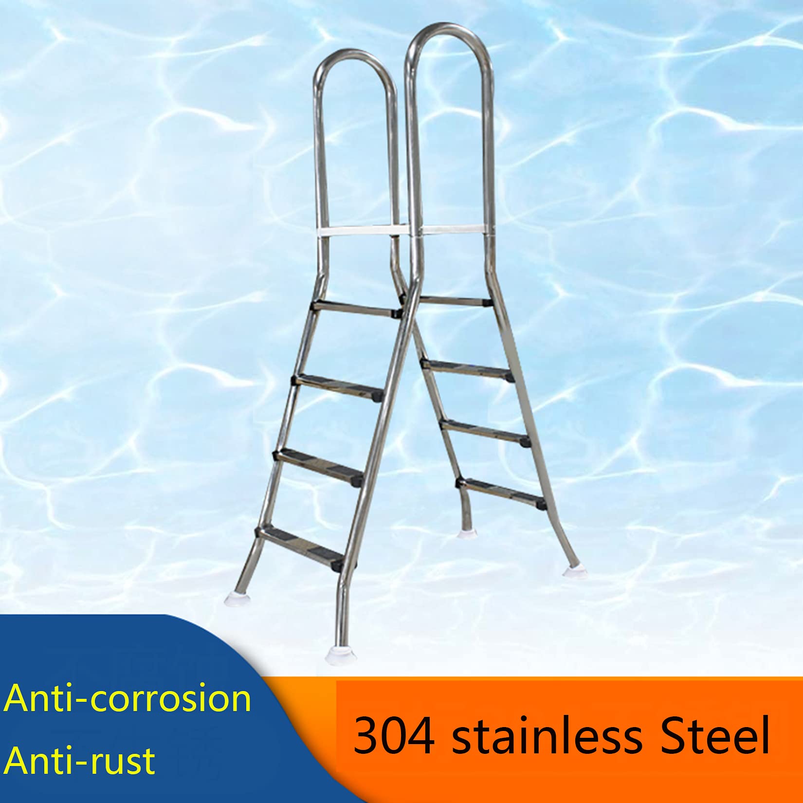 Las escaleras de la piscina de acero inoxidable 304, 59 "de alta escalera de la piscina por encima del suelo, Adecuado para piscinas de hasta Max Cargar Capacidad 500 lb